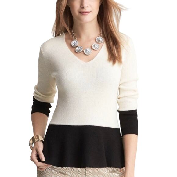 NWT Banana Republic Petite Colorblock Peplum Wool Cashmere Blend Sweater - Picture 1 of 11